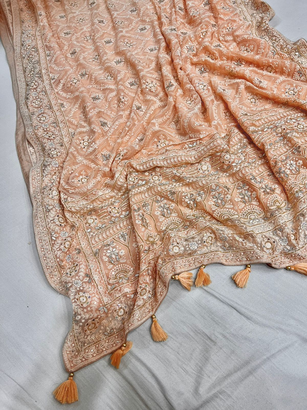 Anina Chikankari gorgette saree - Saffronfashionindia