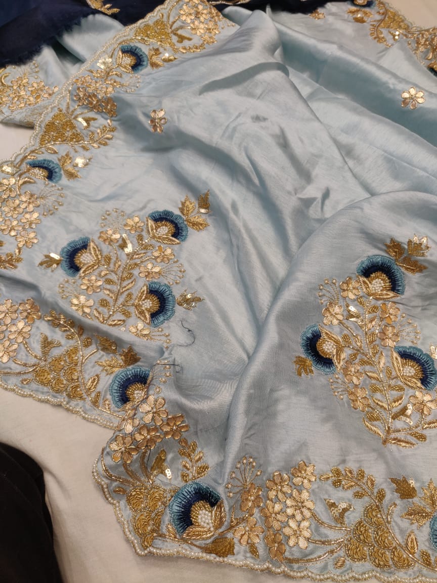 Russian silk saree handmade saree blouse - Saffronfashionindia