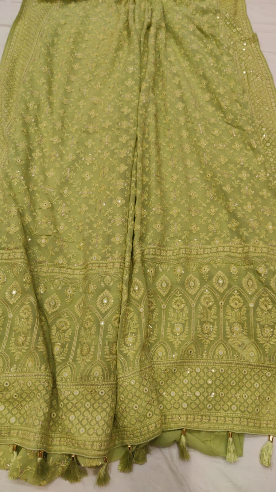 Anokhi Chikankari gorgette saree SaffronFashion