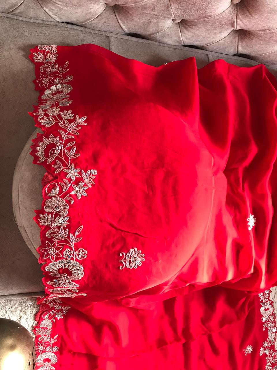 Red organza saree wedding saree blouse organza silk sari blouse SaffronFashion