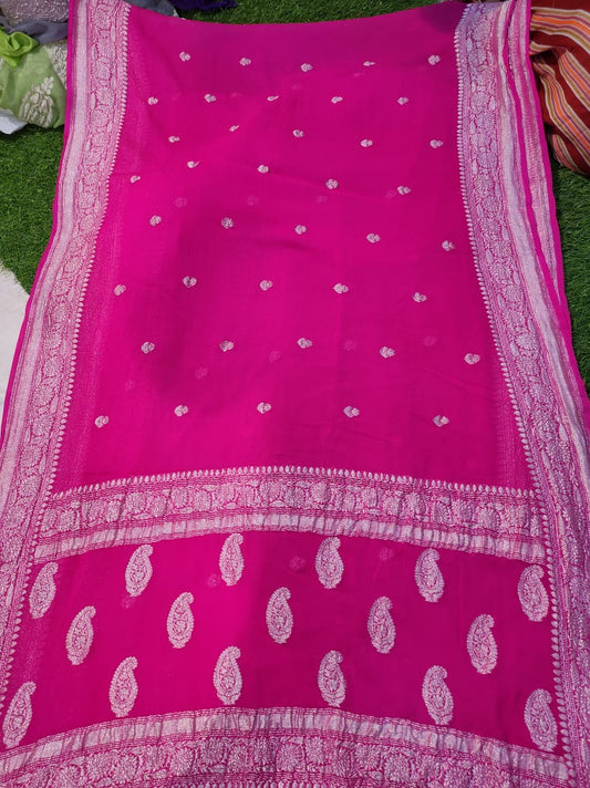 Handcrafted chiffon saree/banarsi saree/sari - Saffronfashionindia
