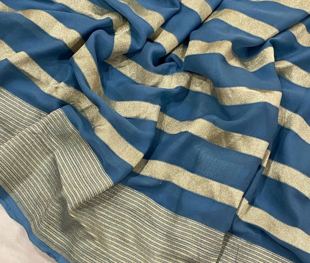 Beautiful striped gorgette saree - Saffronfashionindia