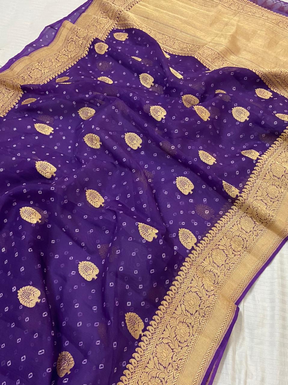Purple banarsi kora saree SaffronFashionindia