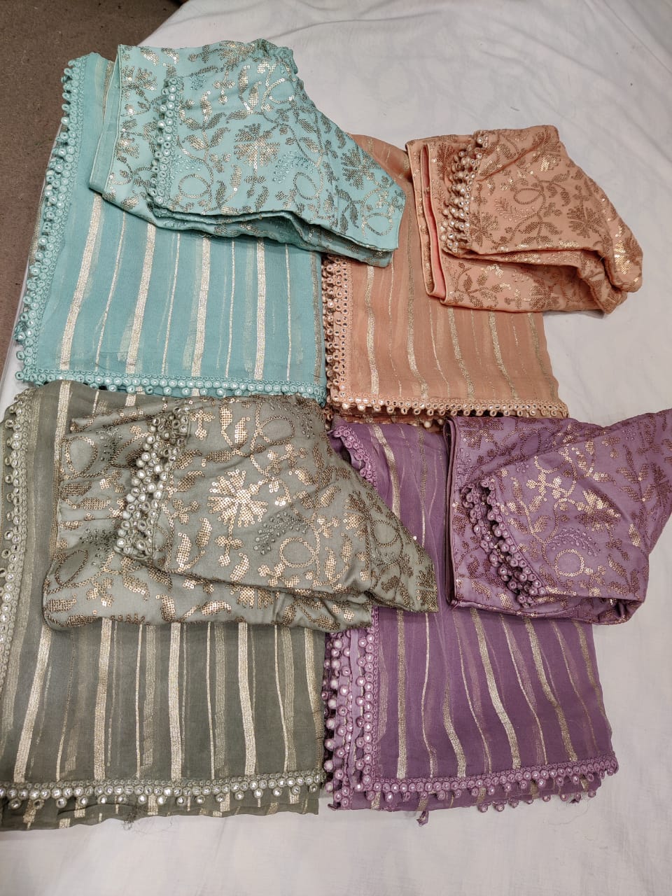 Bezil striped gorgette saree - Saffronfashionindia