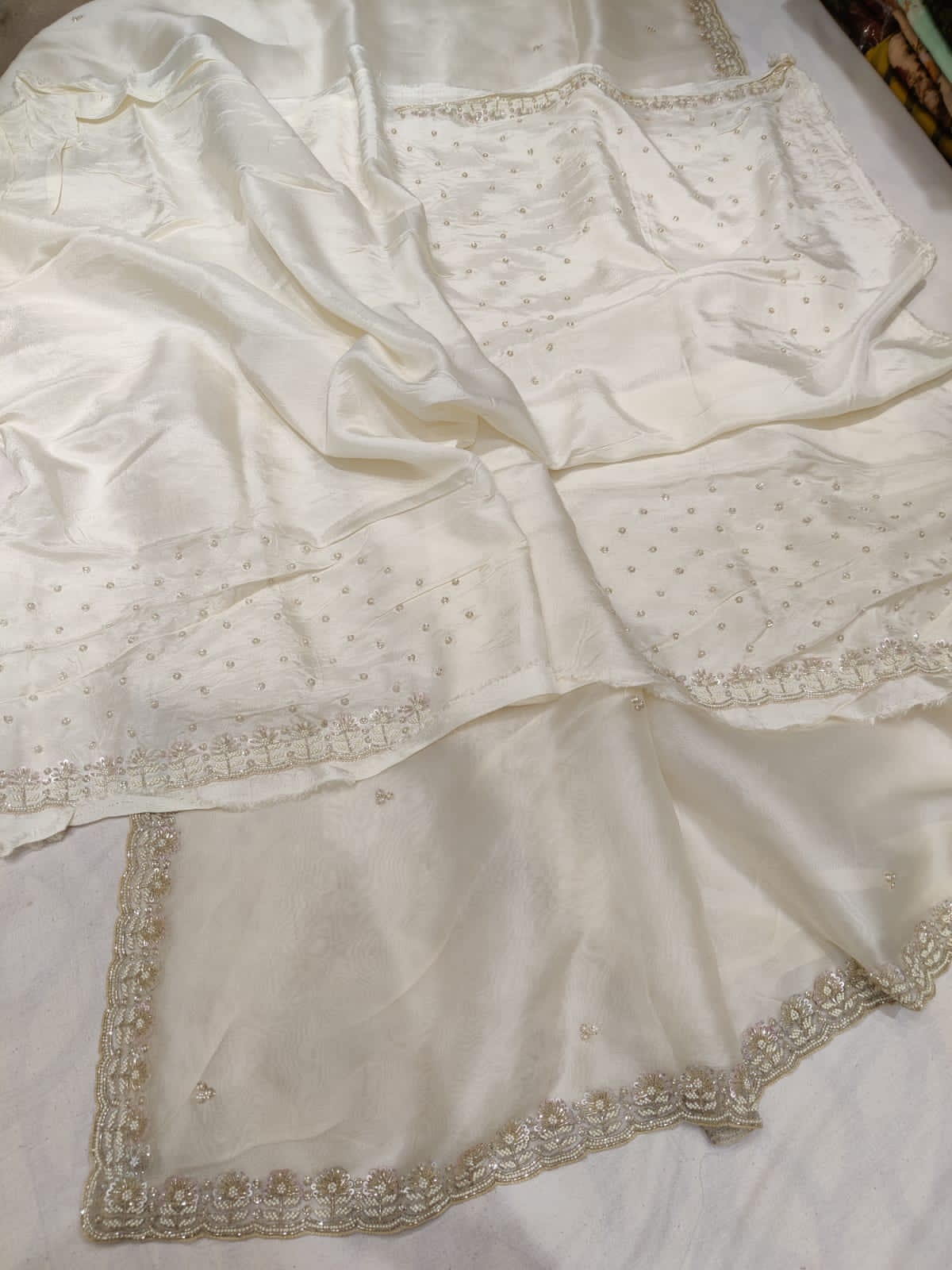 Luvika pearl organza saree - Saffronfashionindia