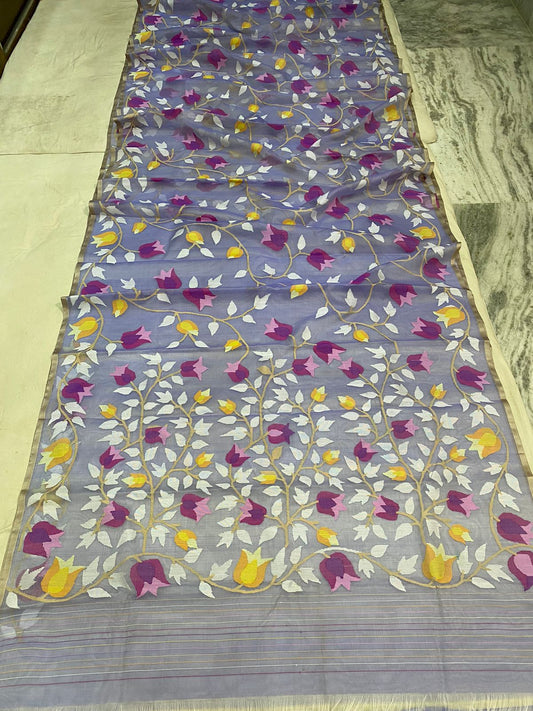 Grey beautiful jamdani saree - Saffronfashionindia