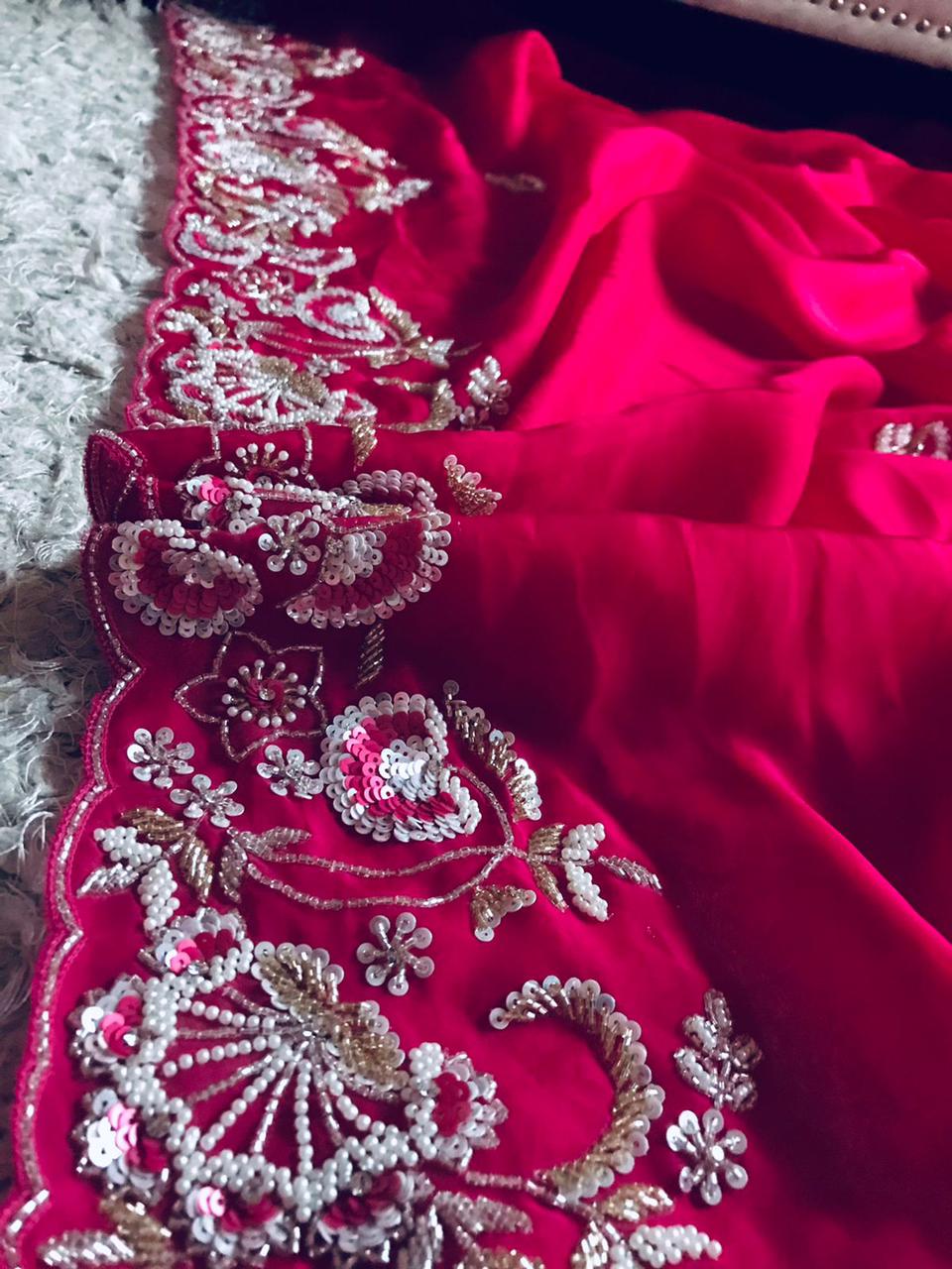 Feather pink organza saree - Saffronfashionindia