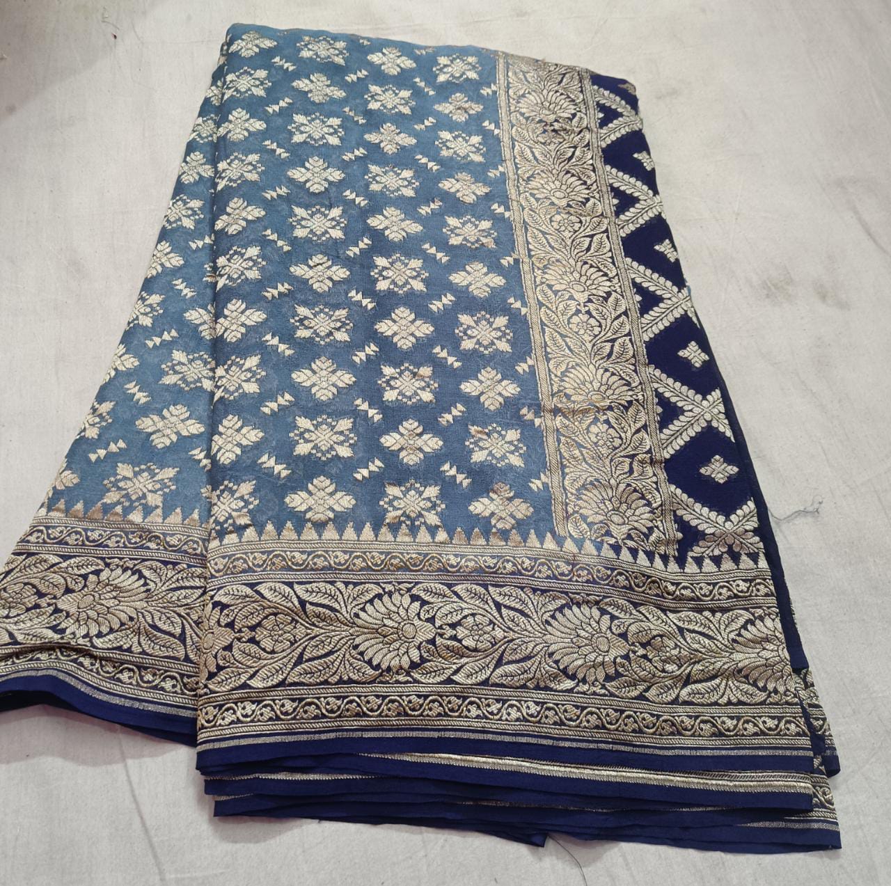 Banarsi Khaddi gorgette saree - Saffronfashionindia