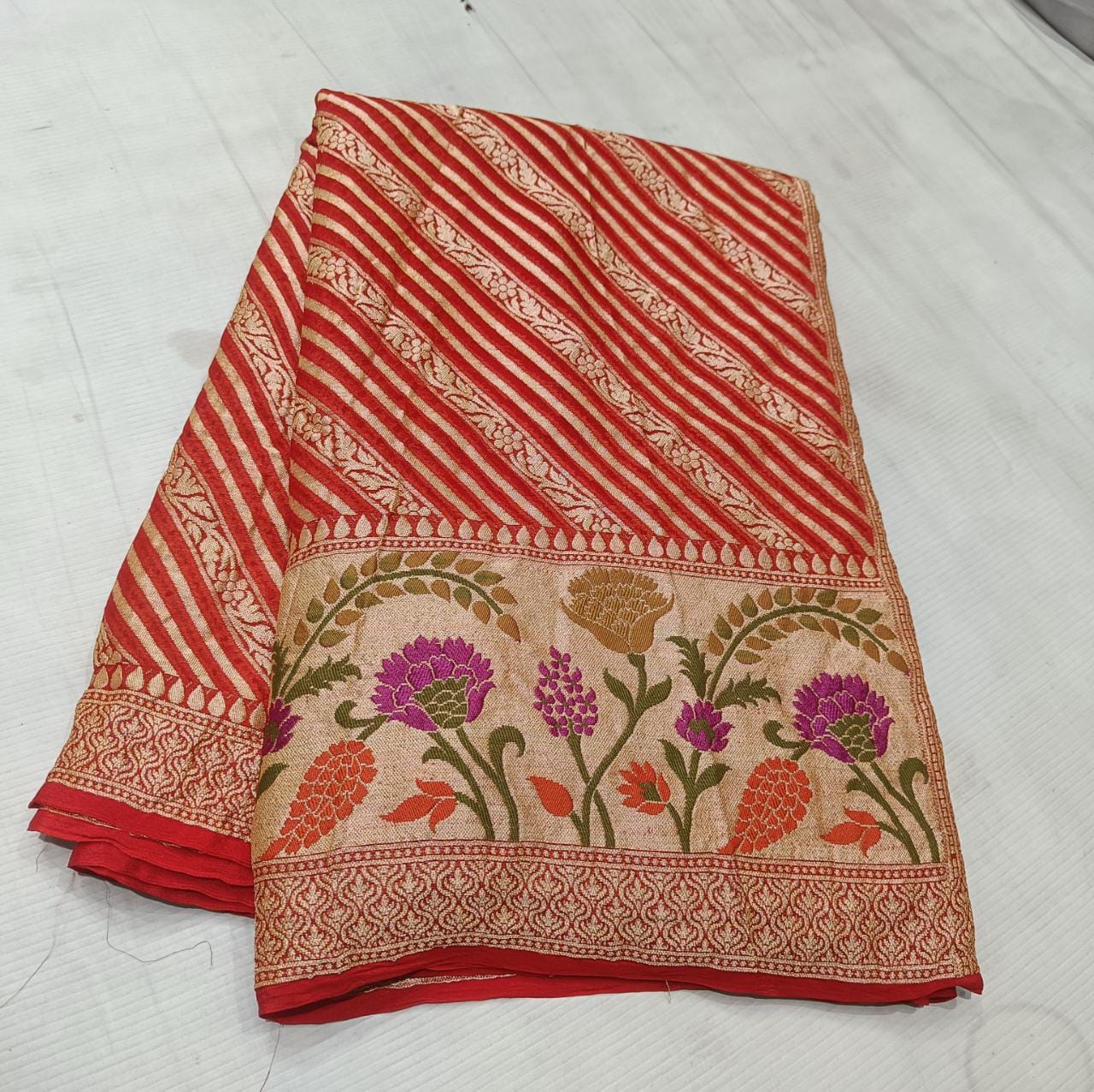 Indian banarsi gorgette saree - Saffronfashionindia