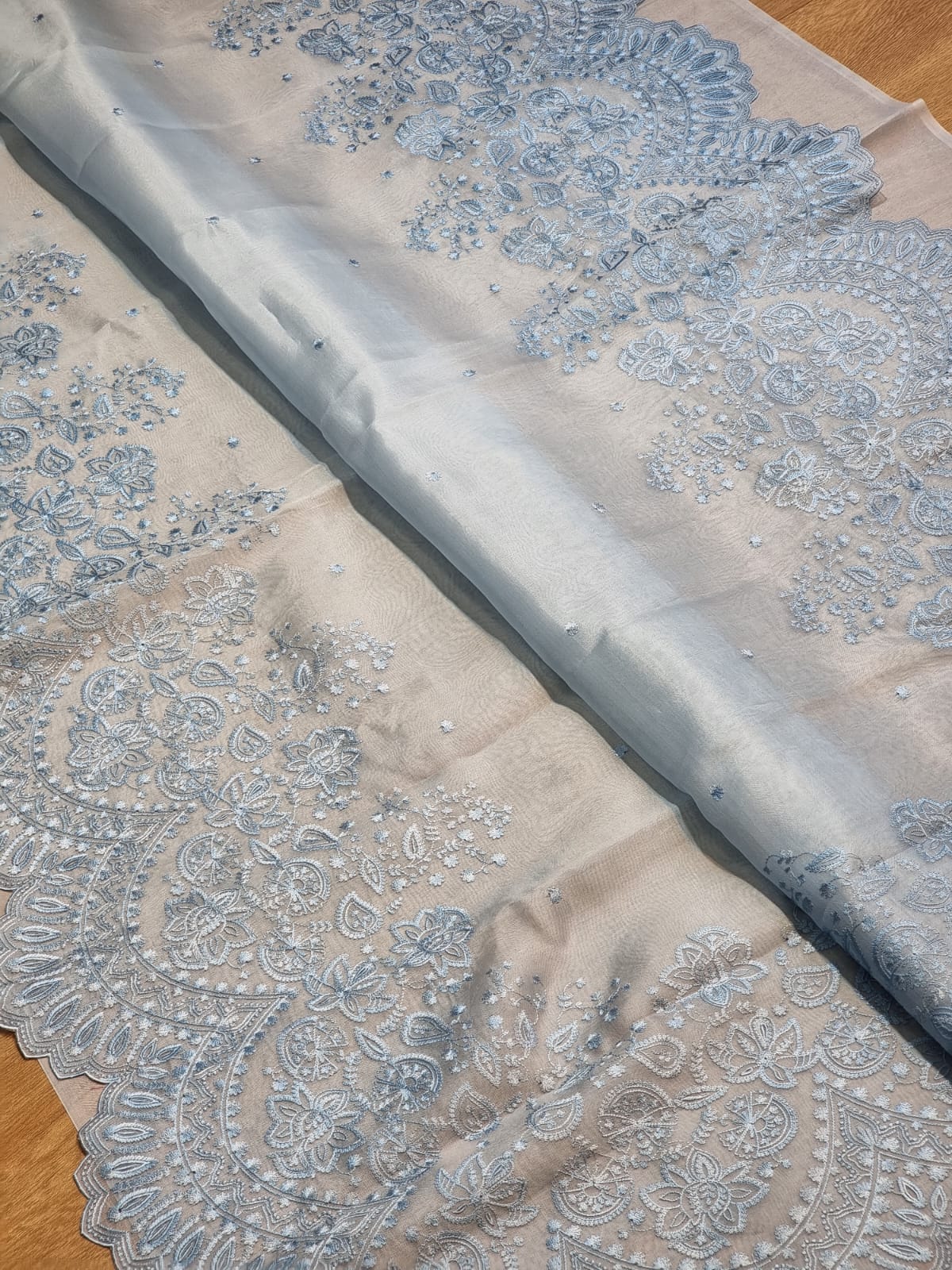 Scalloped inspired organza cutwork saree SaffronFashion