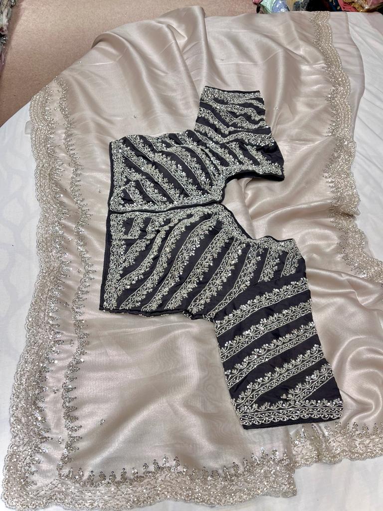 Zaiba tissue organza saree - Saffronfashionindia