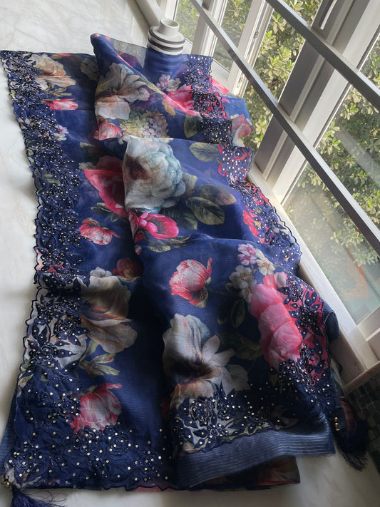 Royal floral sari - Saffronfashionindia