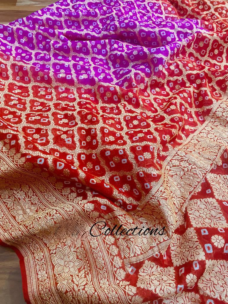 Varshika Banarsi Bandhani saree - Saffronfashionindia