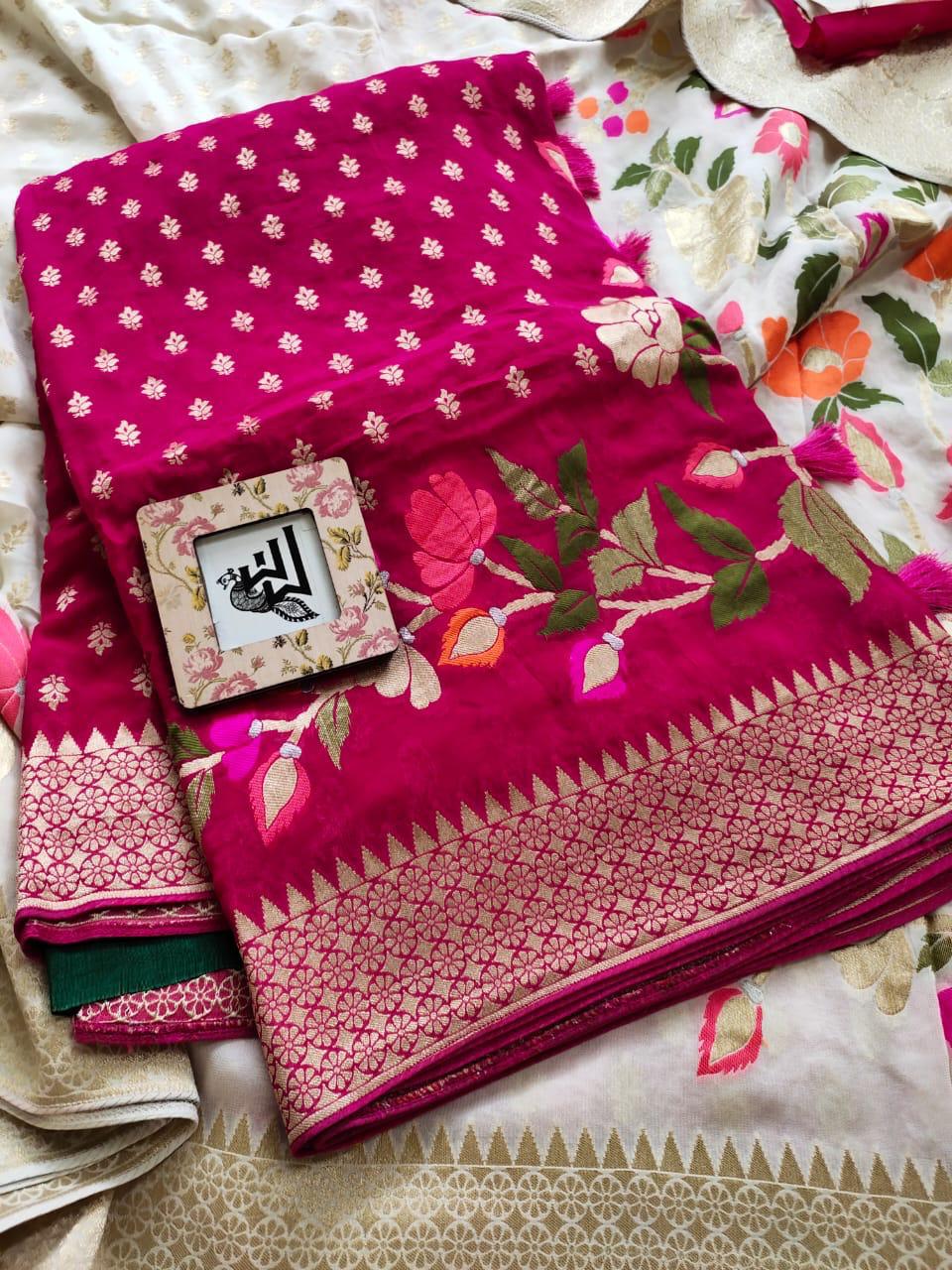 Khaddi gorgette saree - Saffronfashionindia