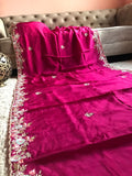 Wine inspired organza silk embroidered saree