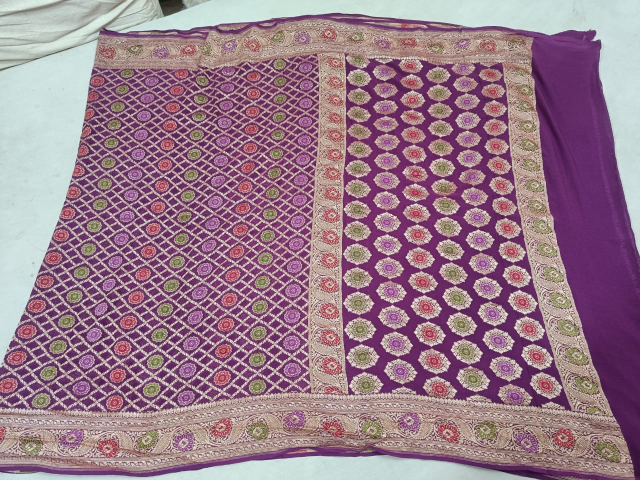 Lovely khaddi gorgette saree,,,,,chiffon saree - Saffronfashionindia