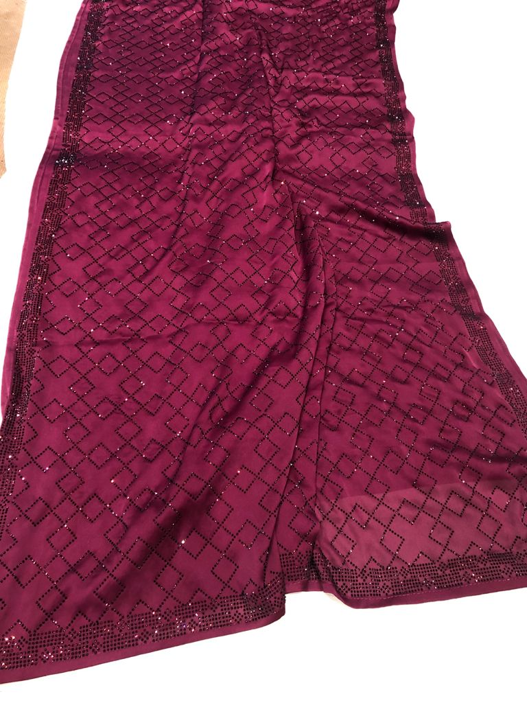 Designer Swarovski satin sares - Saffronfashionindia