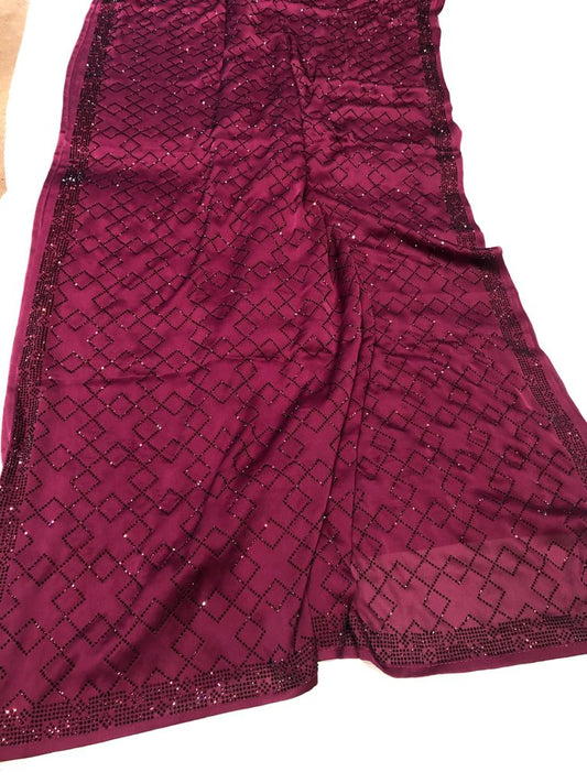 Designer Swarovski satin sares - Saffronfashionindia