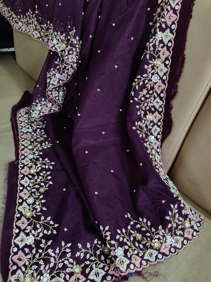 Organza Pearl saree - Saffronfashionindia