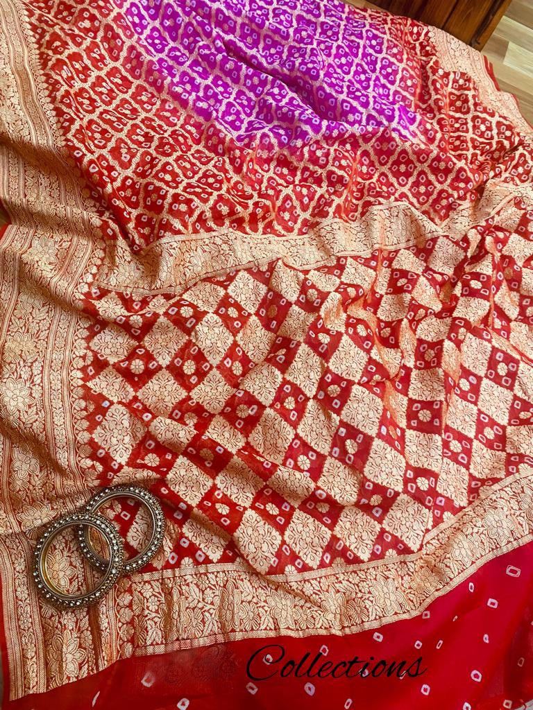 Varshika Banarsi Bandhani saree - Saffronfashionindia