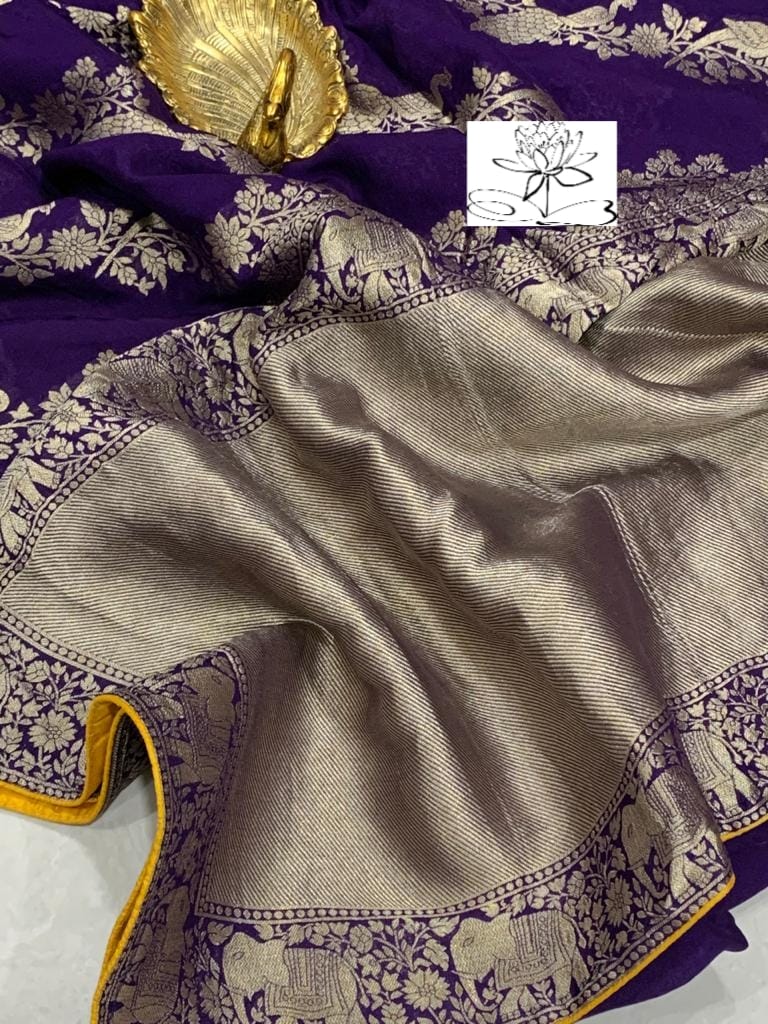 Ravish moonga crepe banarsi saree - Saffronfashionindia