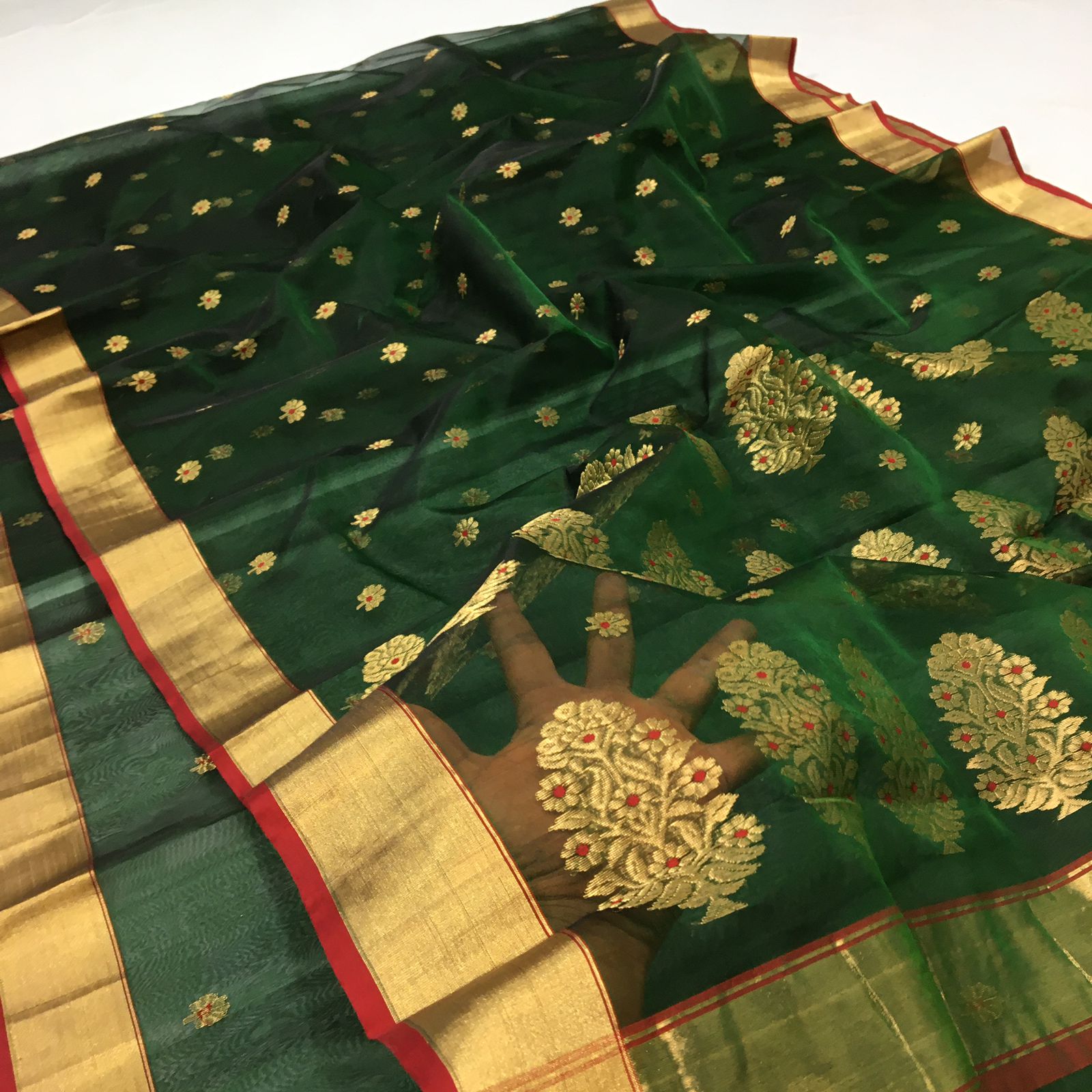 Emerald Chanderi saree - Saffronfashionindia