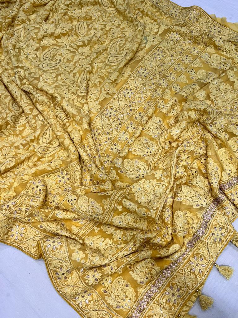 Archie Chikankari gottapatti saree - Saffronfashionindia