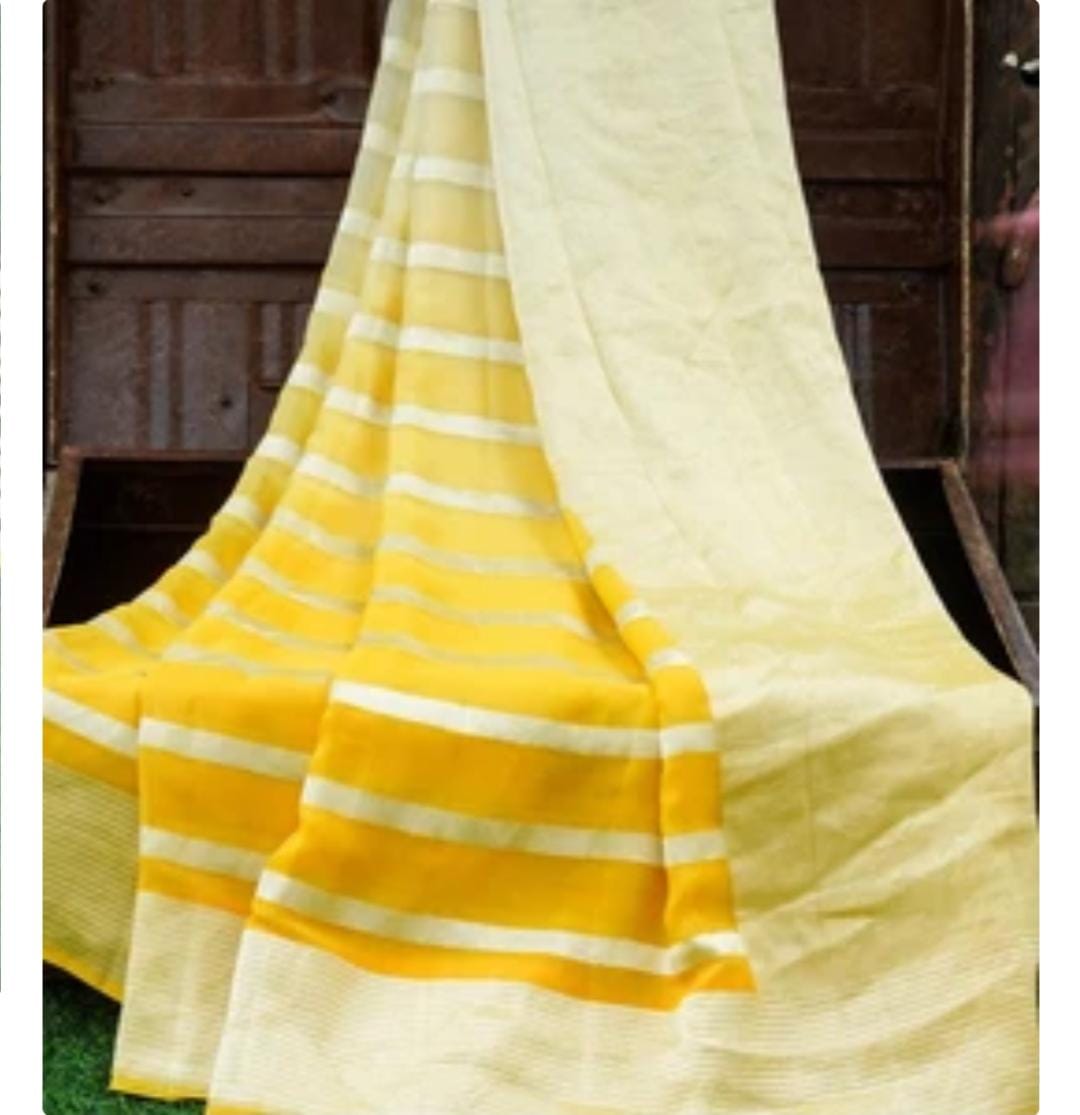 Beautiful striped gorgette saree - Saffronfashionindia