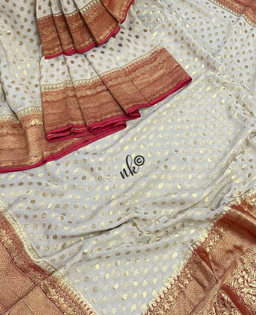 Woven banarsi gorgette saree - Saffronfashionindia