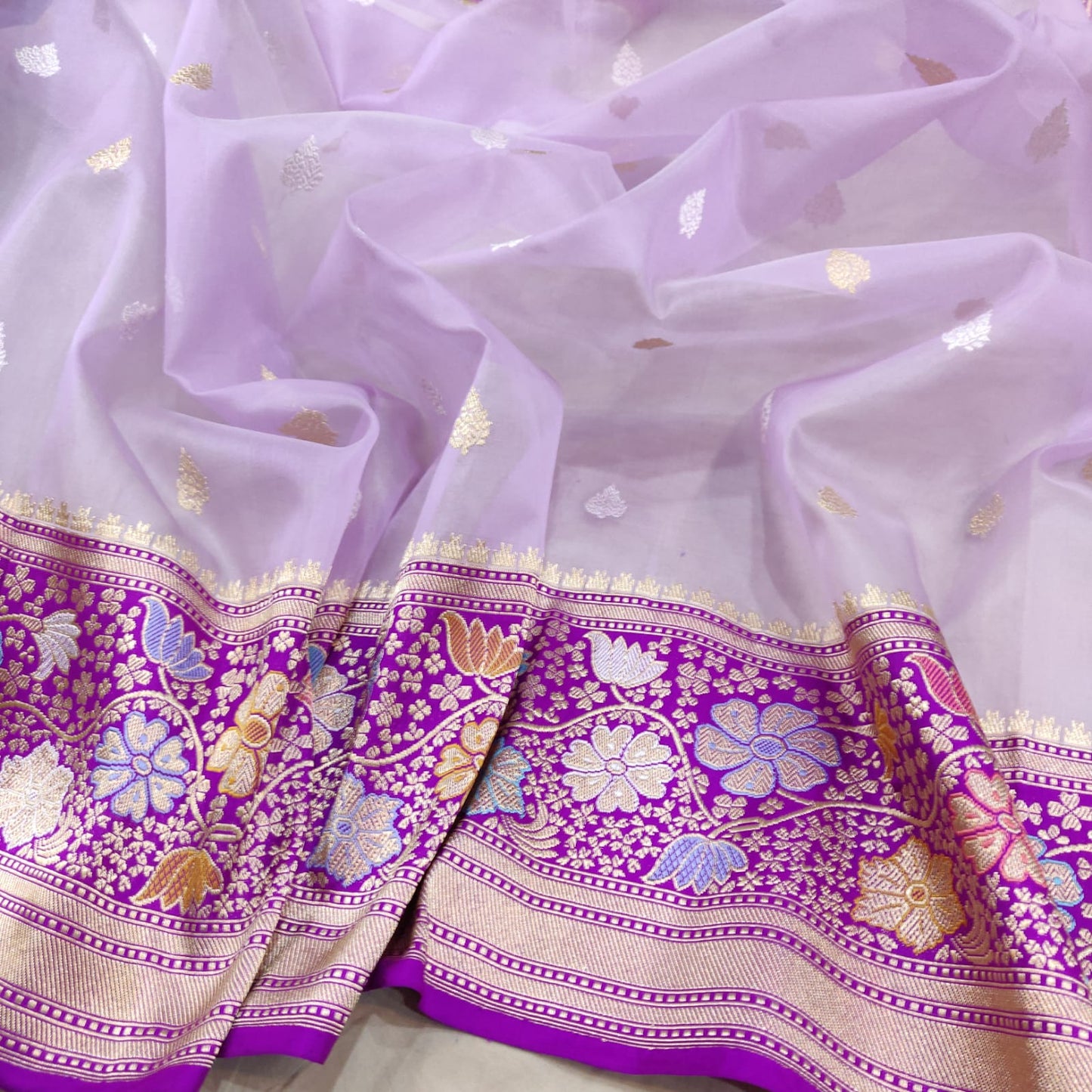 Maharish handwoven kora saree - Saffronfashionindia