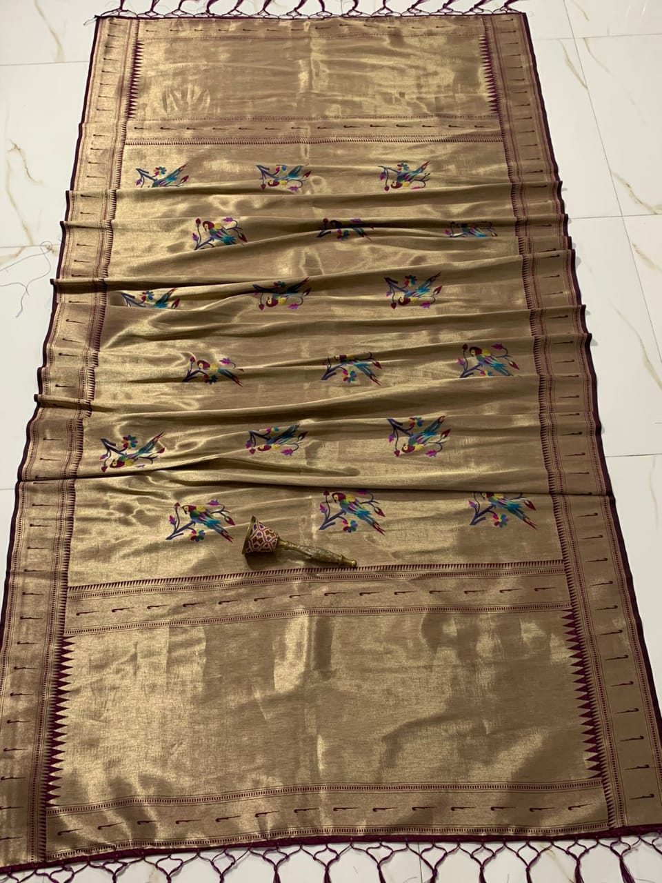 Parrot inspired zari dupatta - Saffronfashionindia