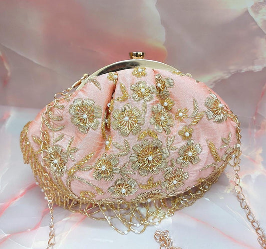 Peach embroidery clutch/potlis/bags - Saffronfashionindia