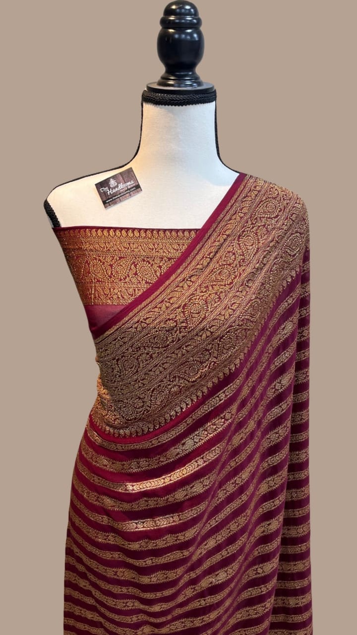 Striped khaddi gorgette saree - Saffronfashionindia