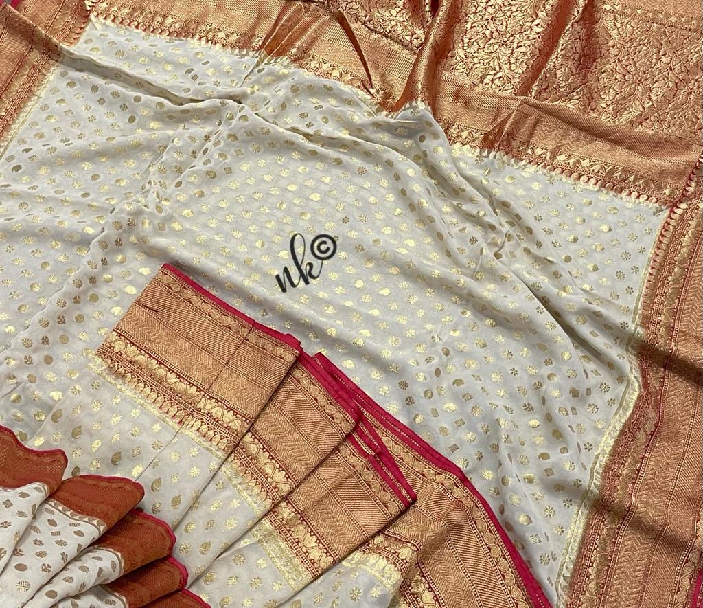 Woven banarsi gorgette saree - Saffronfashionindia