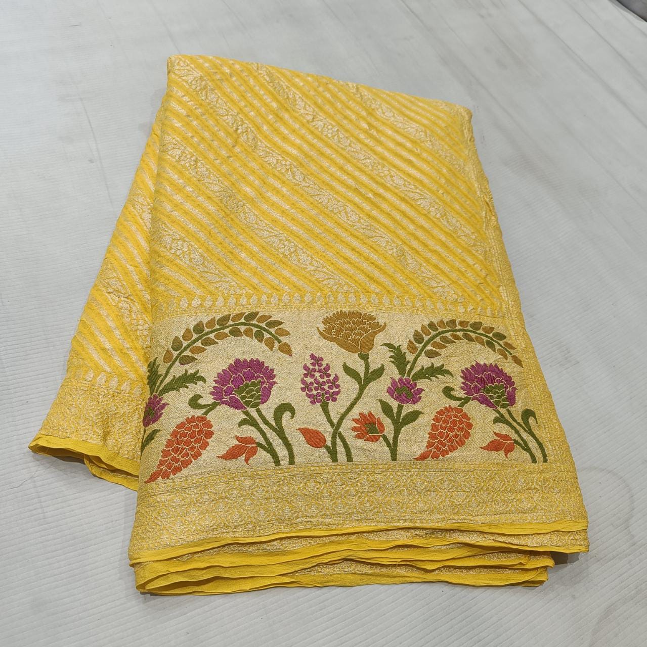 Indian banarsi gorgette saree - Saffronfashionindia