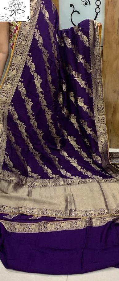 Ravish moonga crepe banarsi saree - Saffronfashionindia