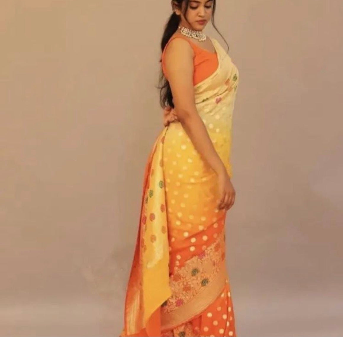 Exclusive khaddi gorgette Banarsi saree - Saffronfashionindia