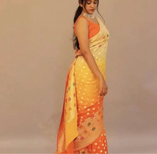 Exclusive khaddi gorgette Banarsi saree - Saffronfashionindia
