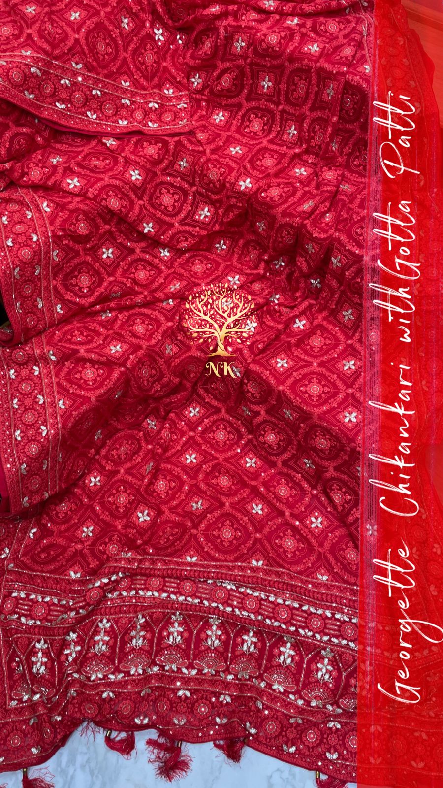 Krushil Chikankari gorgette saree - Saffronfashionindia