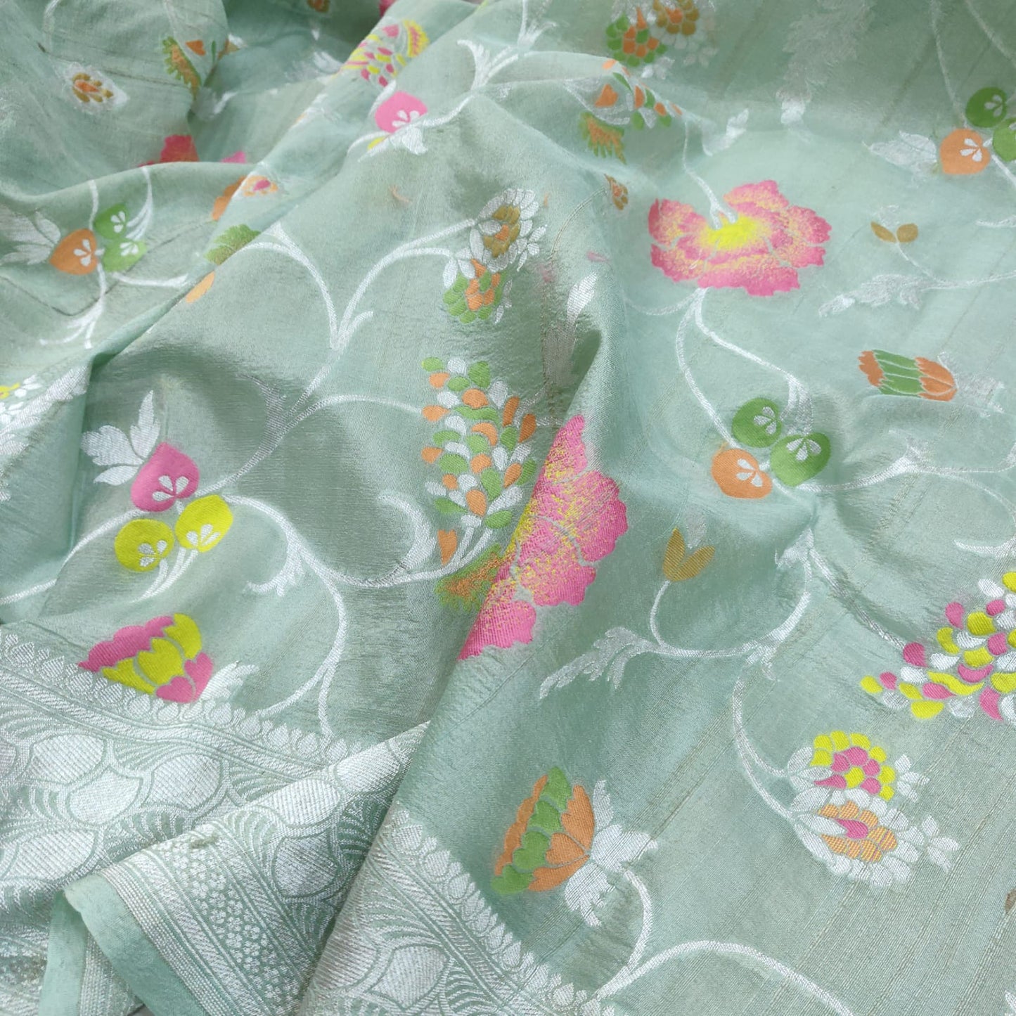 Tussar handwoven Meenakari saree - Saffronfashionindia