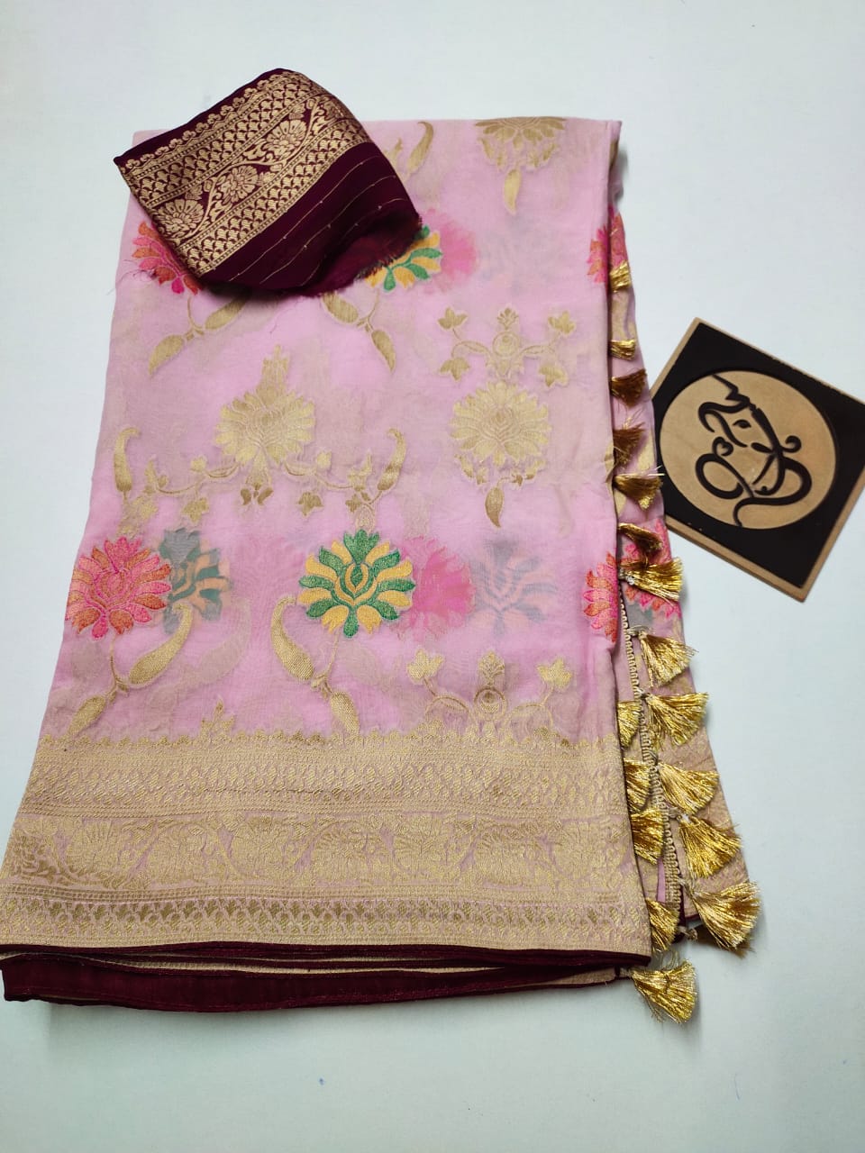 Floral banarsi gorgette saree - Saffronfashionindia