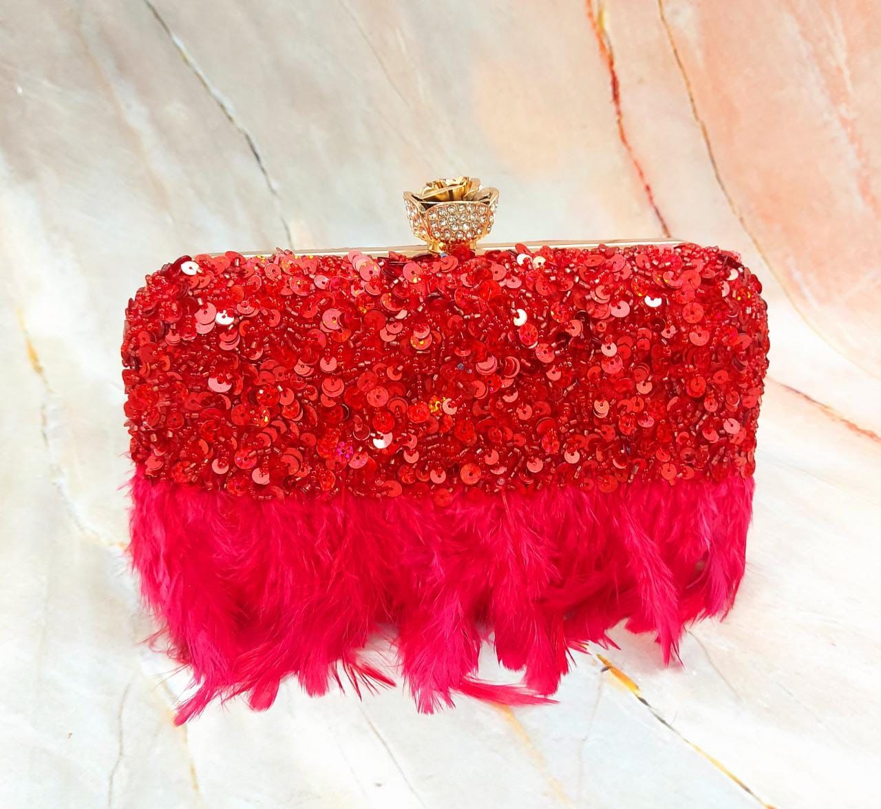 Valentine feather clutch Partywear clutch purse cocktail purse - Saffronfashionindia