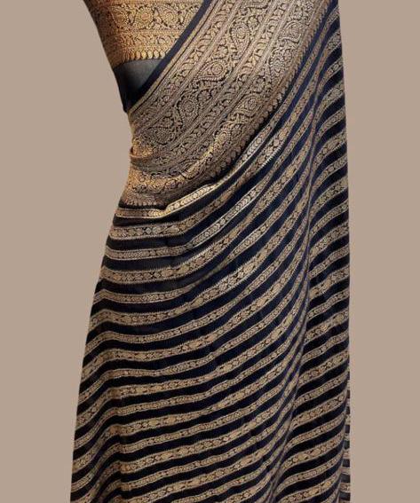 Striped khaddi gorgette saree - Saffronfashionindia