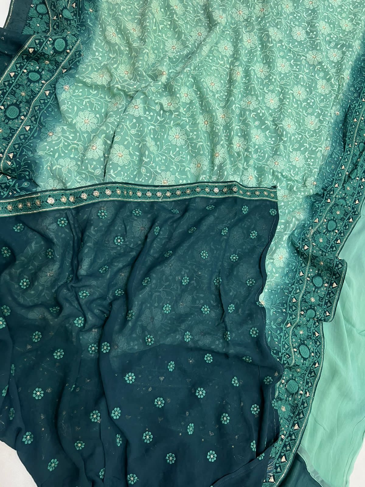 Chikankari gorgette saree - Saffronfashionindia