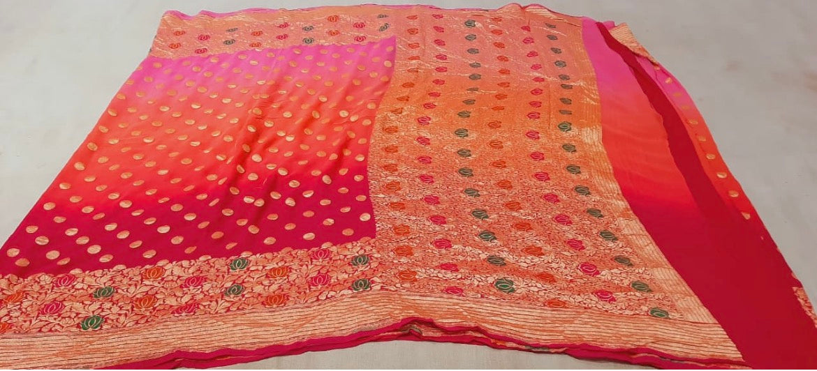 Exclusive khaddi gorgette Banarsi saree - Saffronfashionindia