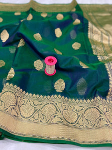 Lamba green organza kora silk saree