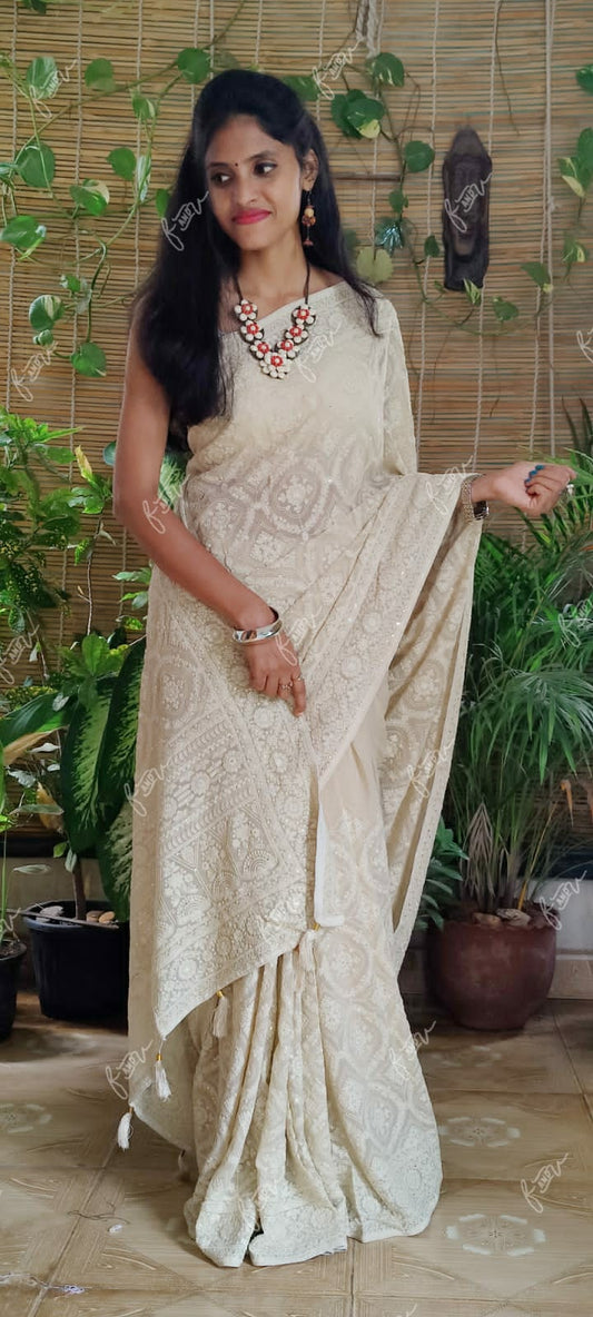 Kruti Chikankari Embroidery saree - Saffronfashionindia