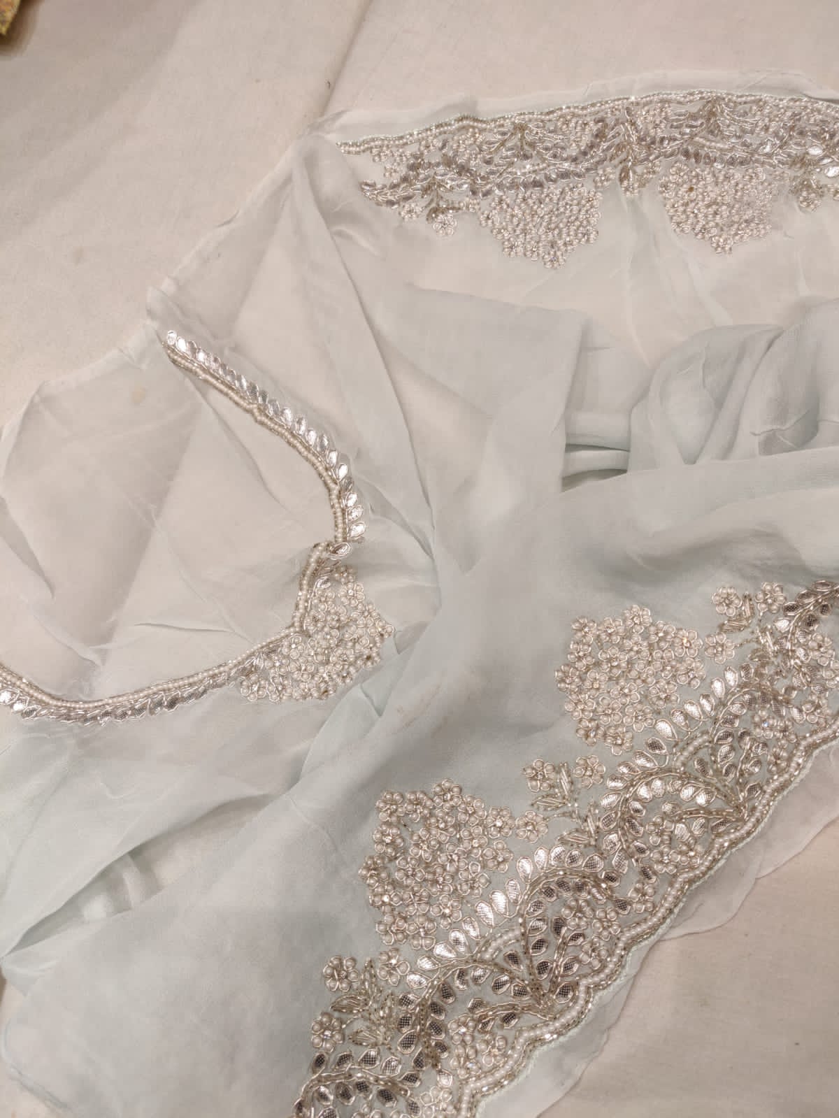 Pearl zardosi saree - Saffronfashionindia