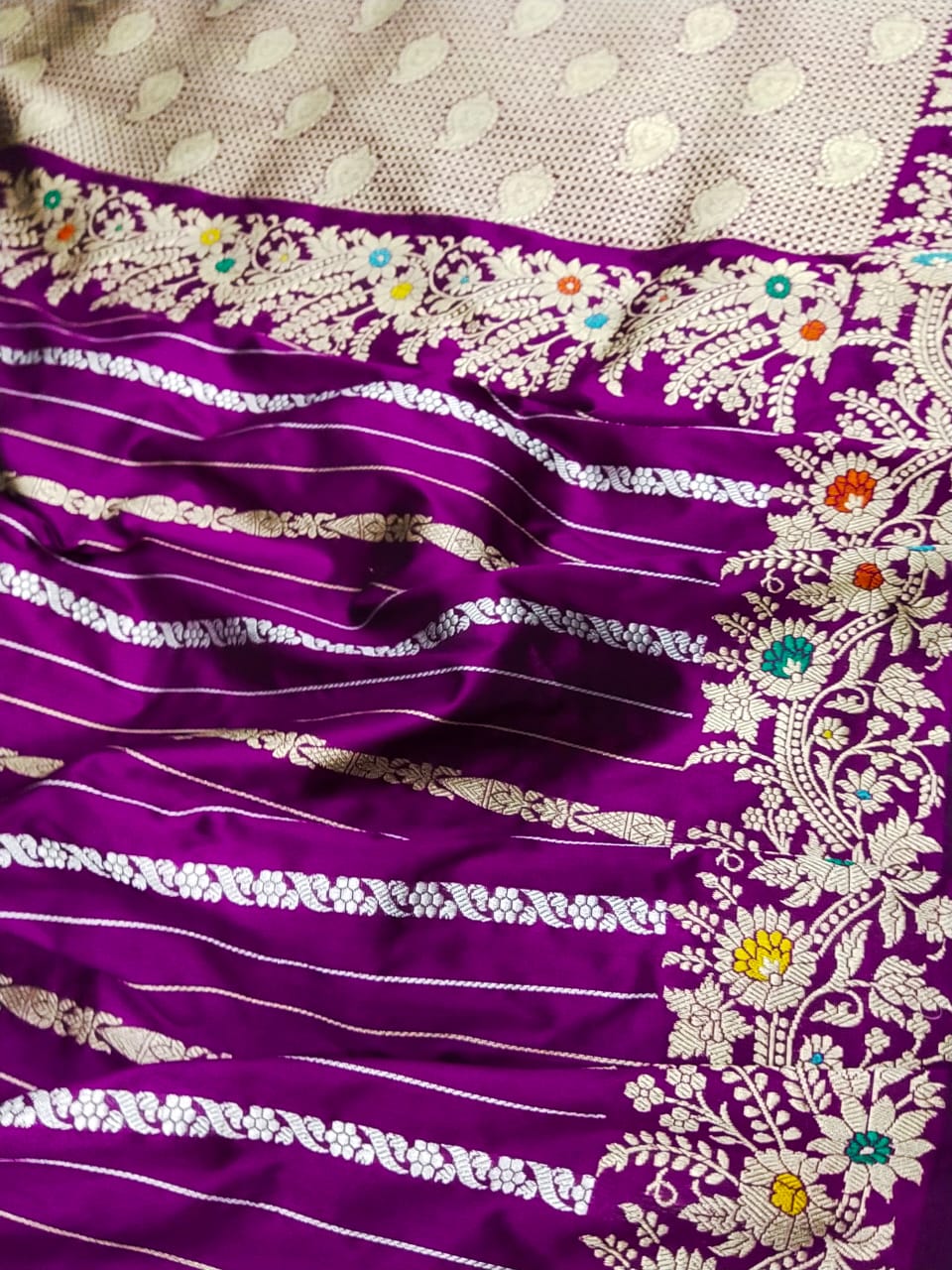 Purple Banarsi kadua Katan saree - Saffronfashionindia