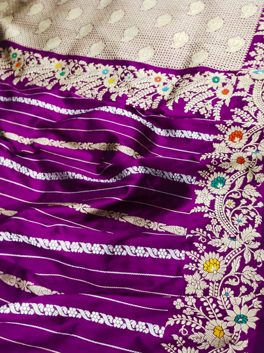 Purple Banarsi kadua Katan saree - Saffronfashionindia